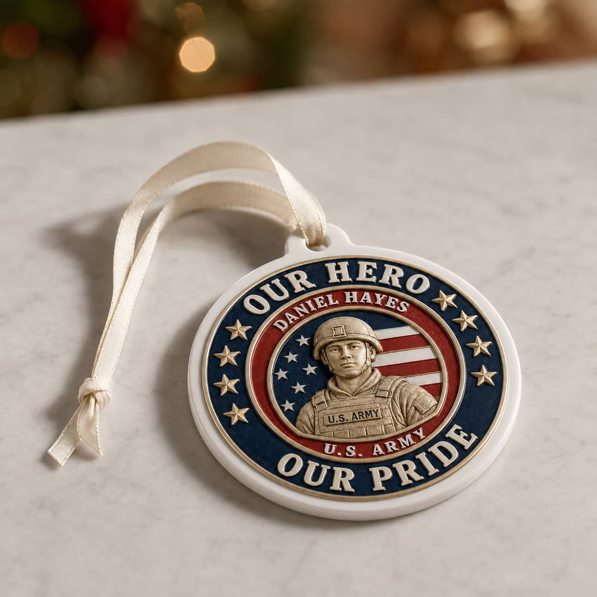 Personalized US Army Soldier Our Hero Our Pride Christmas Keepsake - 3D Relief Ornament