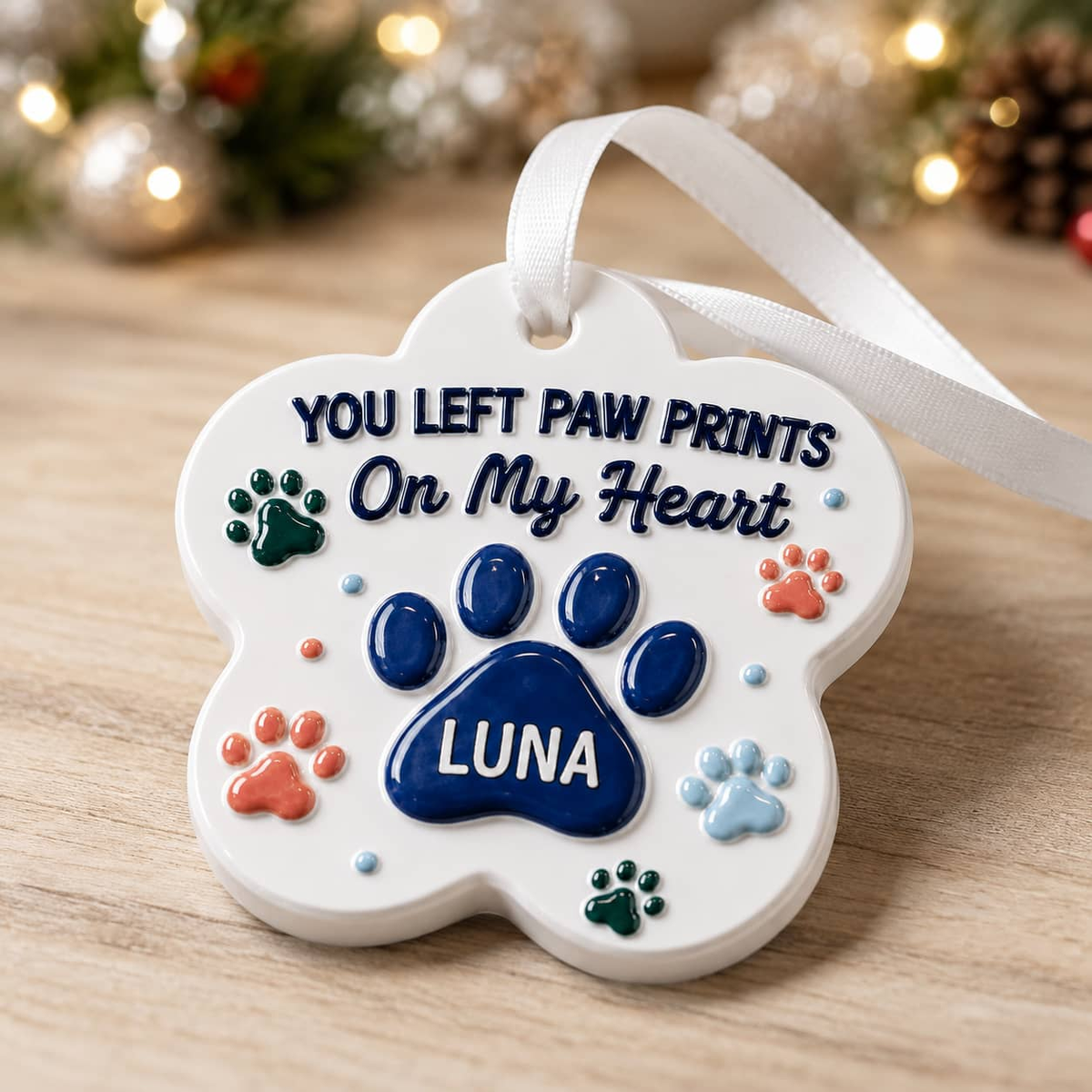Pet Memorial Keepsake, Paw Shape with Raised Colorful Pads Hanging Decor - 3D Relief Ornament