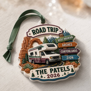 Road Trip Camper Keepsake, Motorhome and National Park Signs Hanging Decor - 3D Relief Ornament