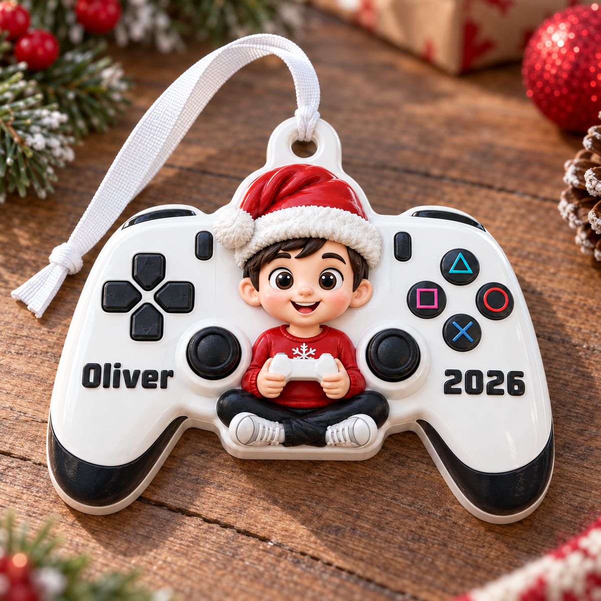 Personalized Gamer Boy Video Game Controller Christmas Hanging Keepsake - 3D Relief Ornament