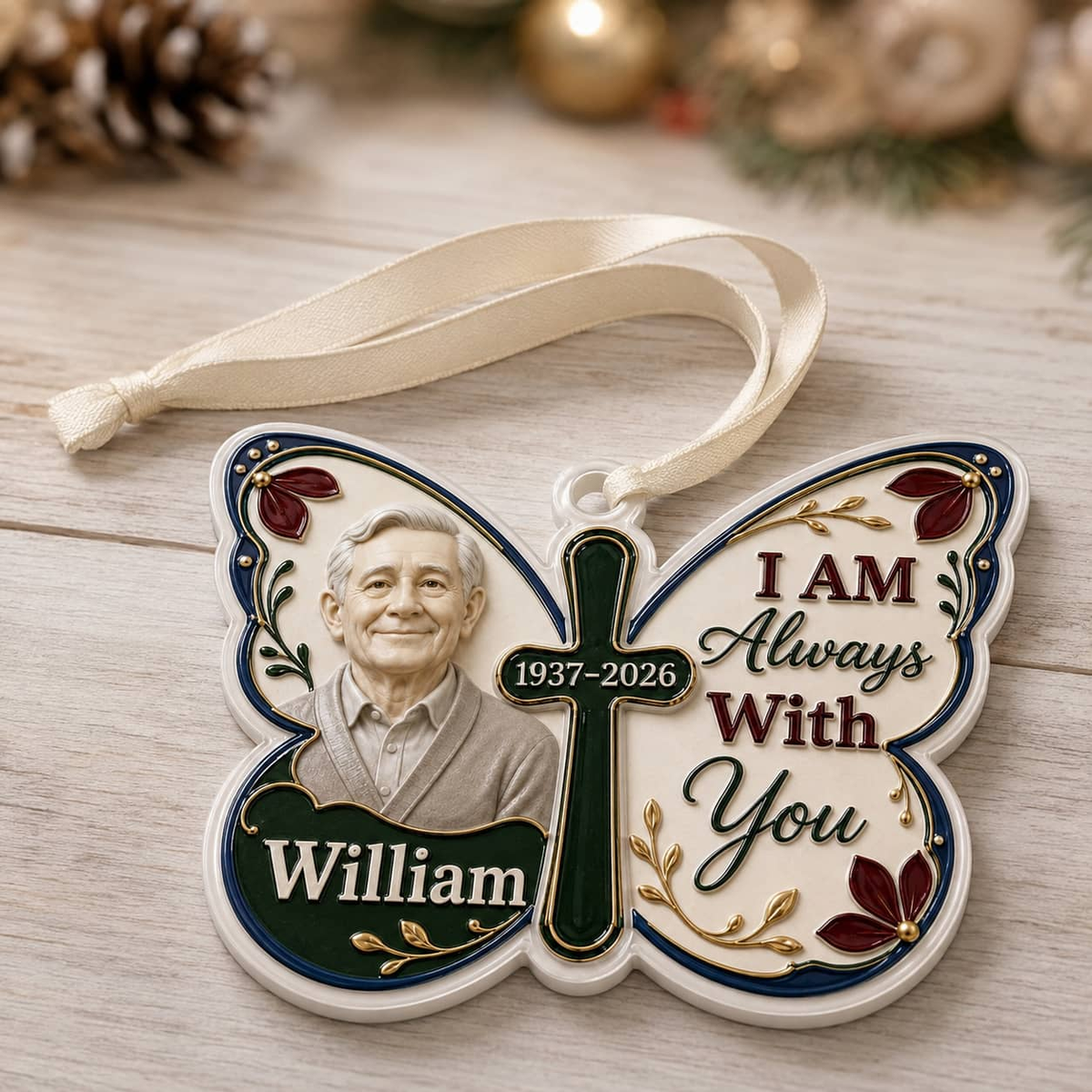 Memorial Butterfly Cross Hanging Tree Decor, I Am Always With You Keepsake - 3D Relief Ornament