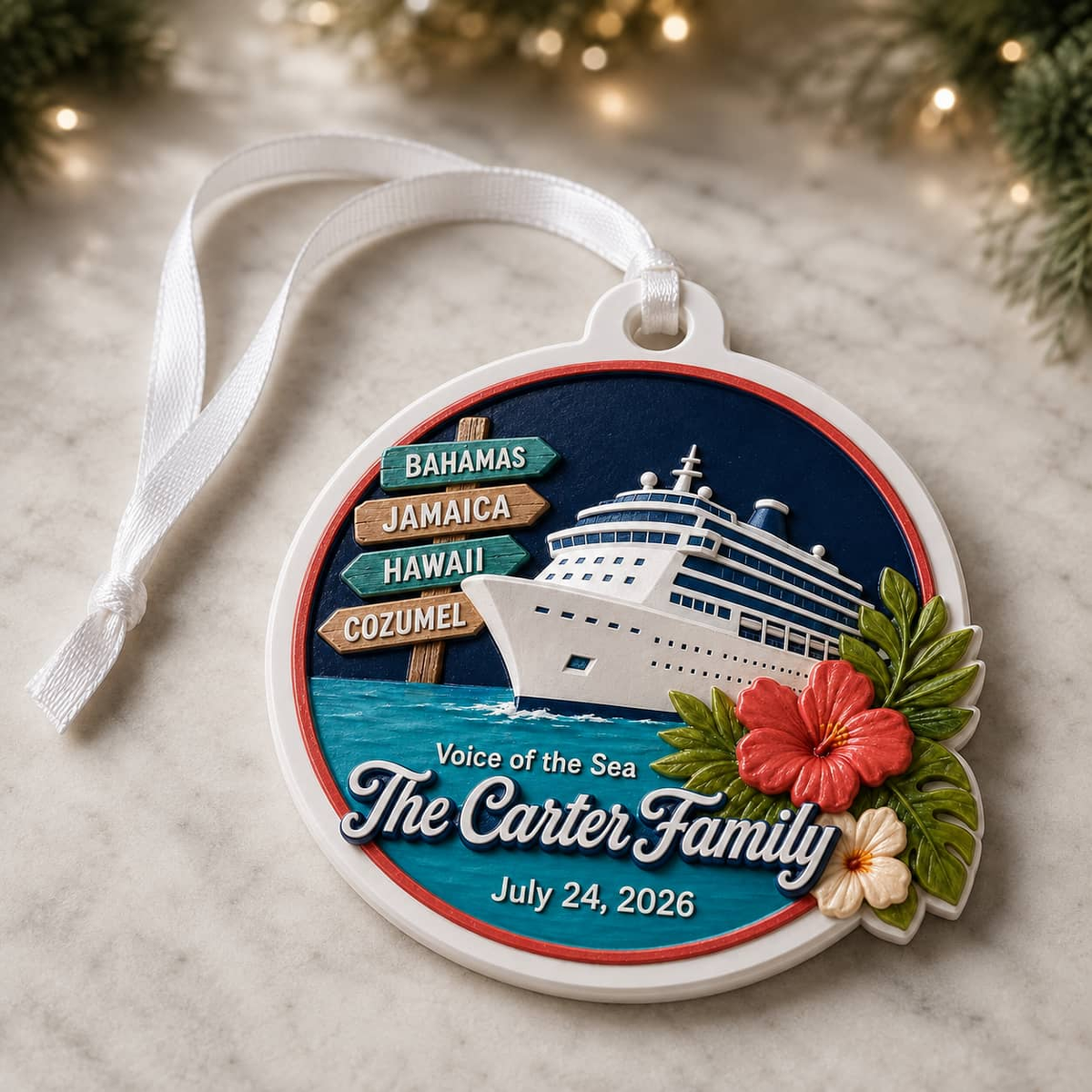 Cruise Ship Tropical Island Vacation Holiday Hanging Keepsake - 3D Relief Ornament