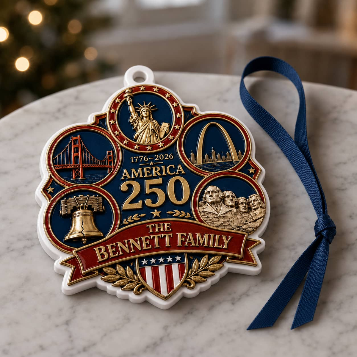America 250 Commemorative Crest Keepsake with Patriotic US Landmarks - 3D Relief Ornament