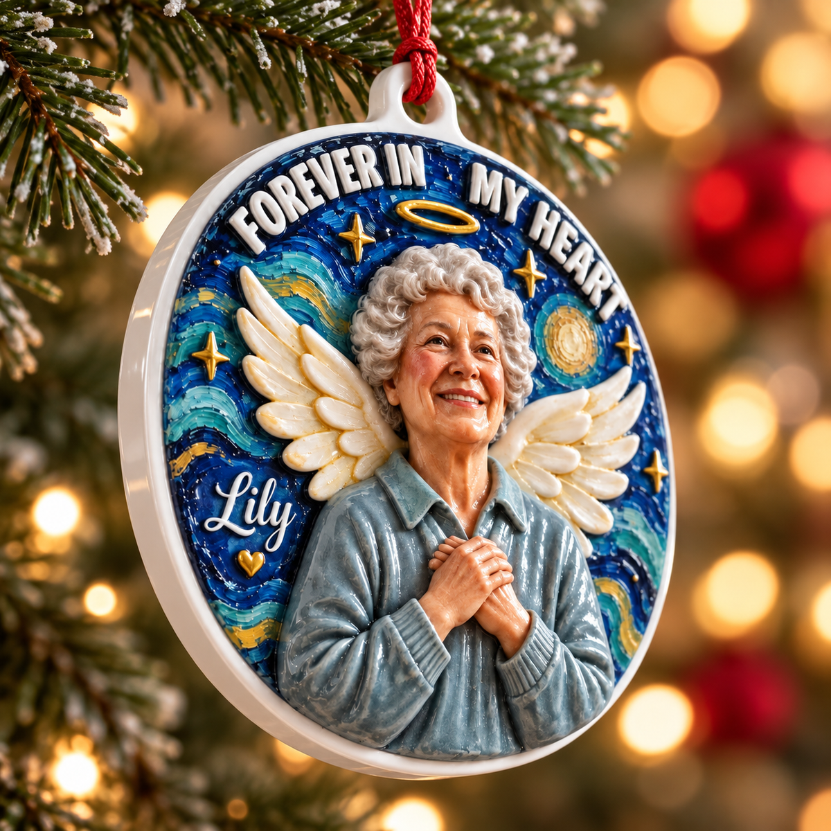 Memorial Angel Portrait Forever In My Heart Hanging Tree Medallion - 3D Relief Ornament