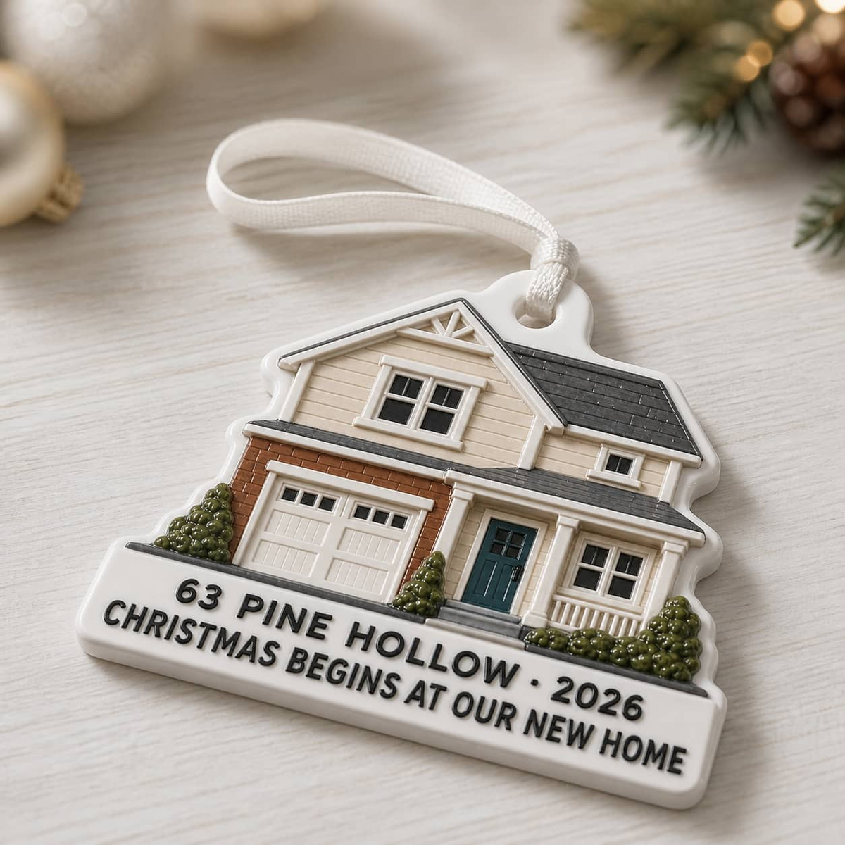New Home House Shaped Christmas Keepsake Hanging Holiday Decor - 3D Relief Ornament