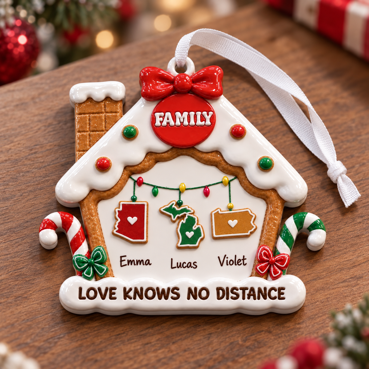 Gingerbread House Long Distance Family Christmas Tree Hanging Decor - 3D Relief Ornament