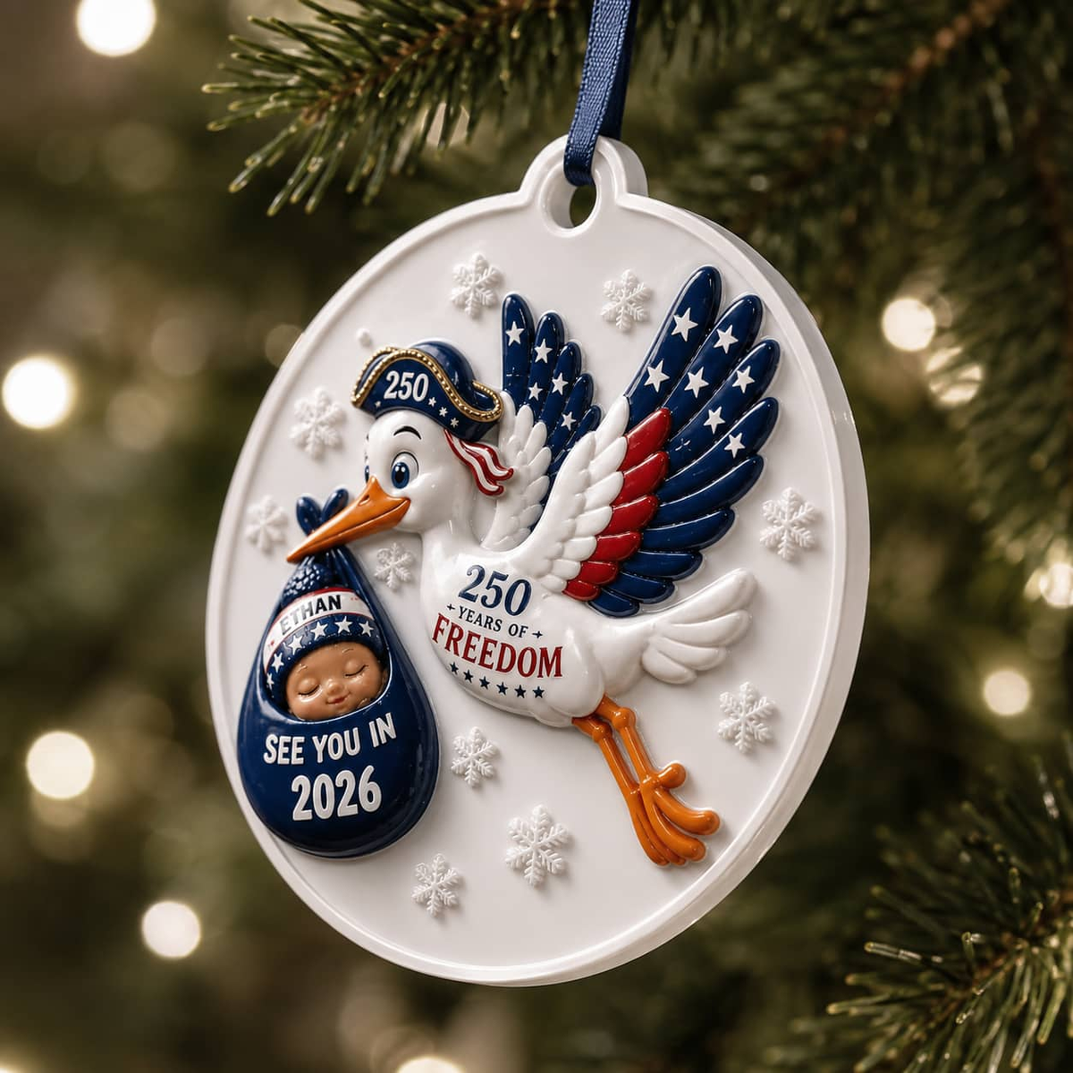 Baby Expecting Stork See You In Baby's First Christmas - 3D Relief Ornament