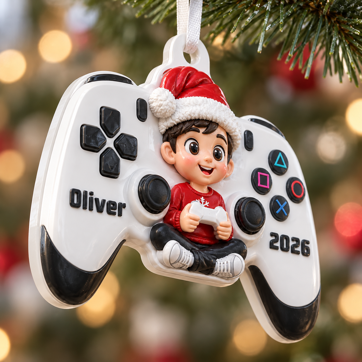 Personalized Gamer Boy Video Game Controller Christmas Hanging Keepsake - 3D Relief Ornament
