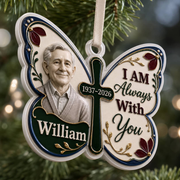 Memorial Butterfly Cross Hanging Tree Decor, I Am Always With You Keepsake - 3D Relief Ornament