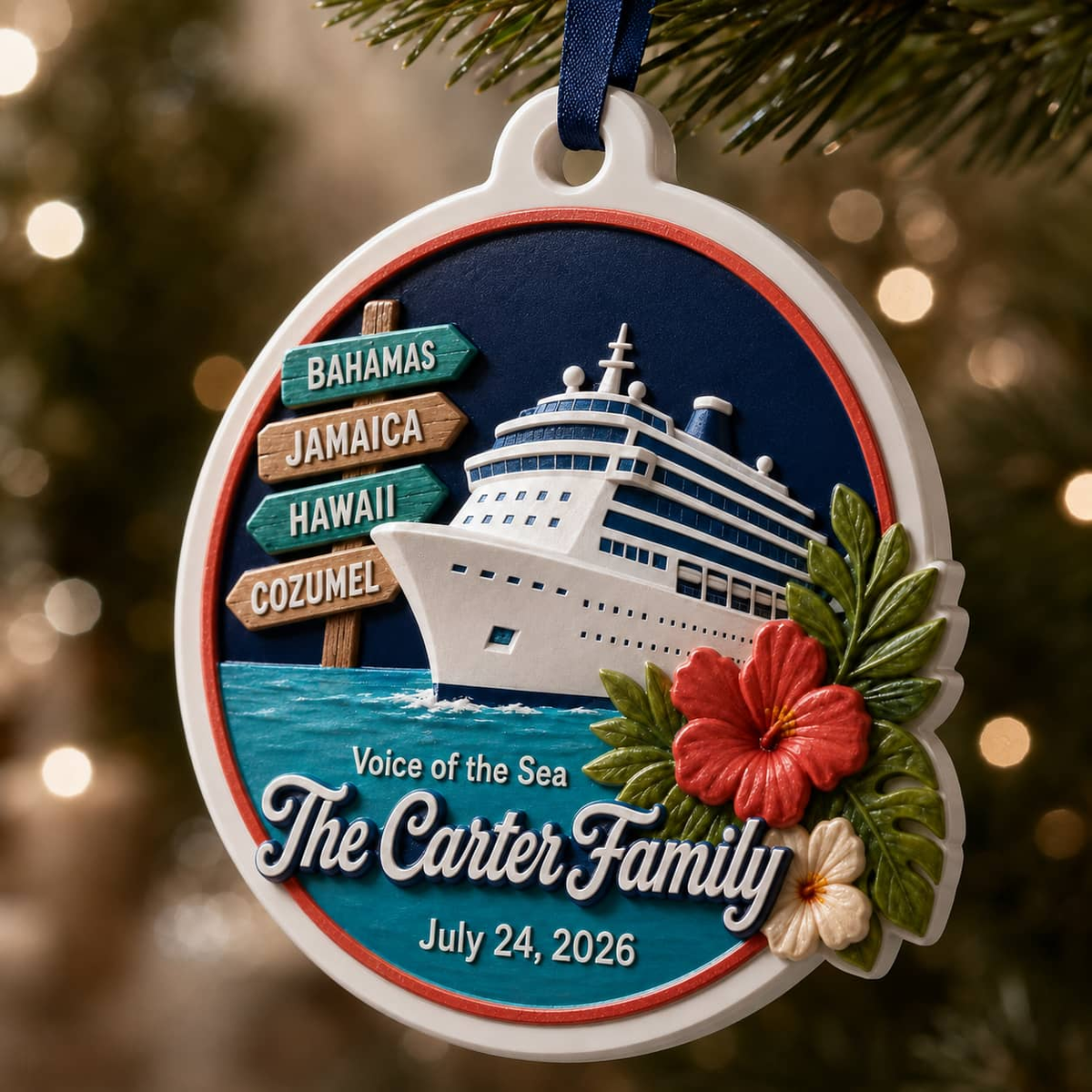 Cruise Ship Tropical Island Vacation Holiday Hanging Keepsake - 3D Relief Ornament