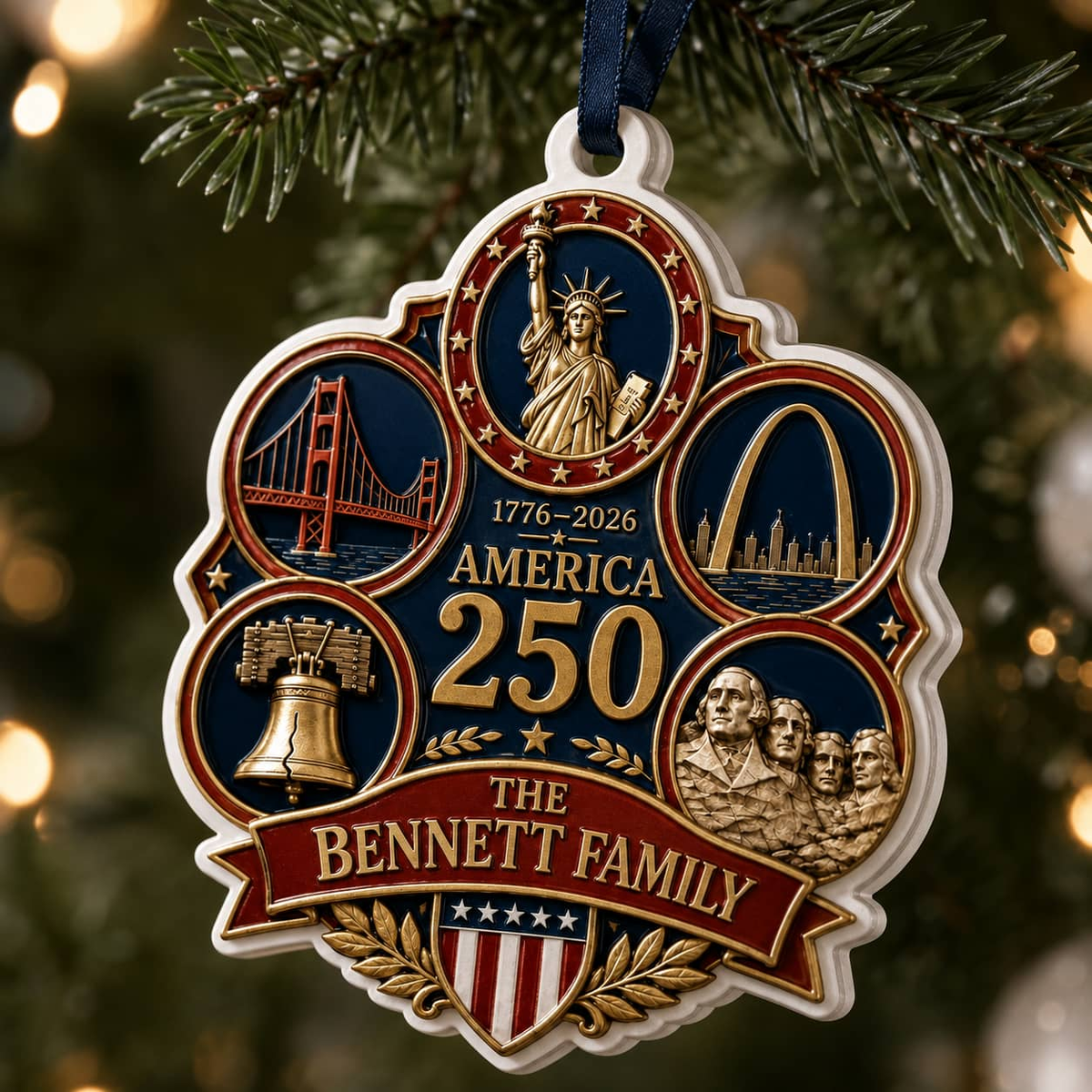 America 250 Commemorative Crest Keepsake with Patriotic US Landmarks - 3D Relief Ornament