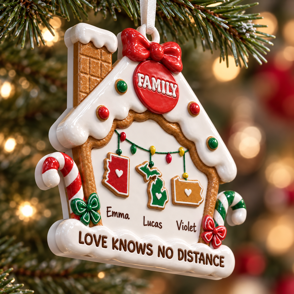Gingerbread House Long Distance Family Christmas Tree Hanging Decor - 3D Relief Ornament