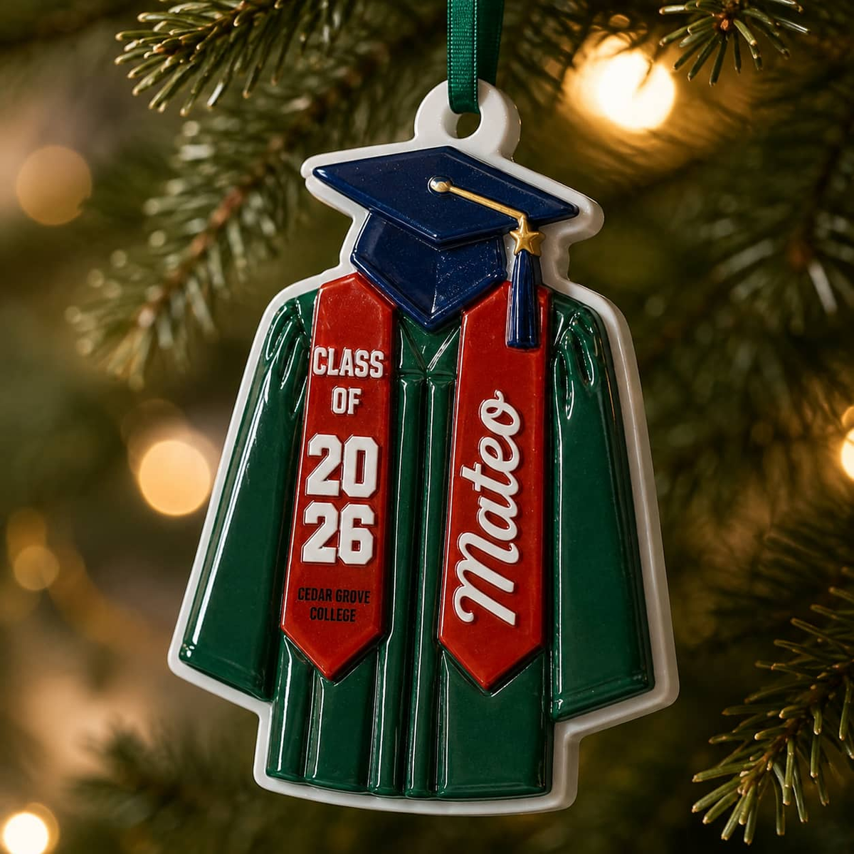 Graduation Cap and Gown Holiday Keepsake for High School or College Commencement - 3D Relief Ornament