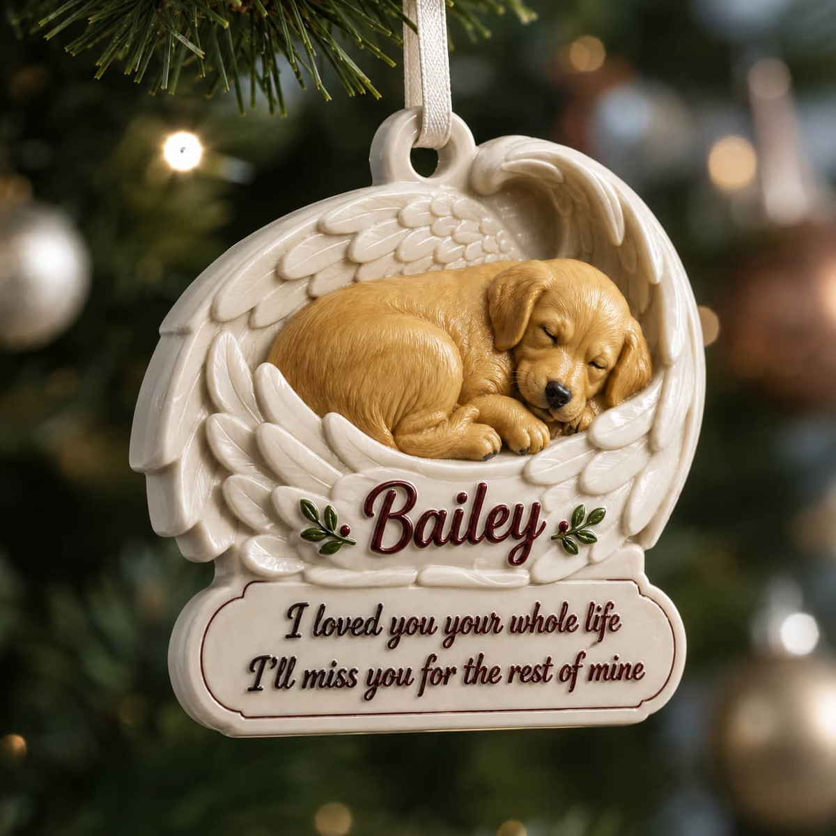 Sleeping Dog Memorial Angel Wings Pet Loss Keepsake - 3D Relief Ornament