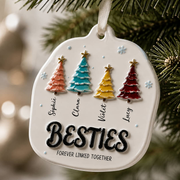 Besties Forever Linked Colorful Christmas Trees Keepsake - 3D Relief Ornament