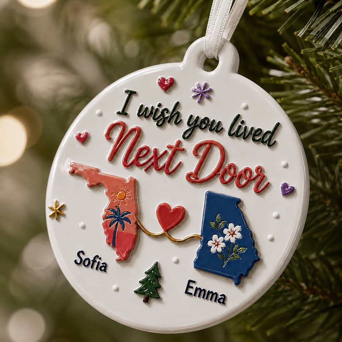 I Wish You Lived Next Door Long Distance State Christmas Keepsake - 3D Relief Ornament