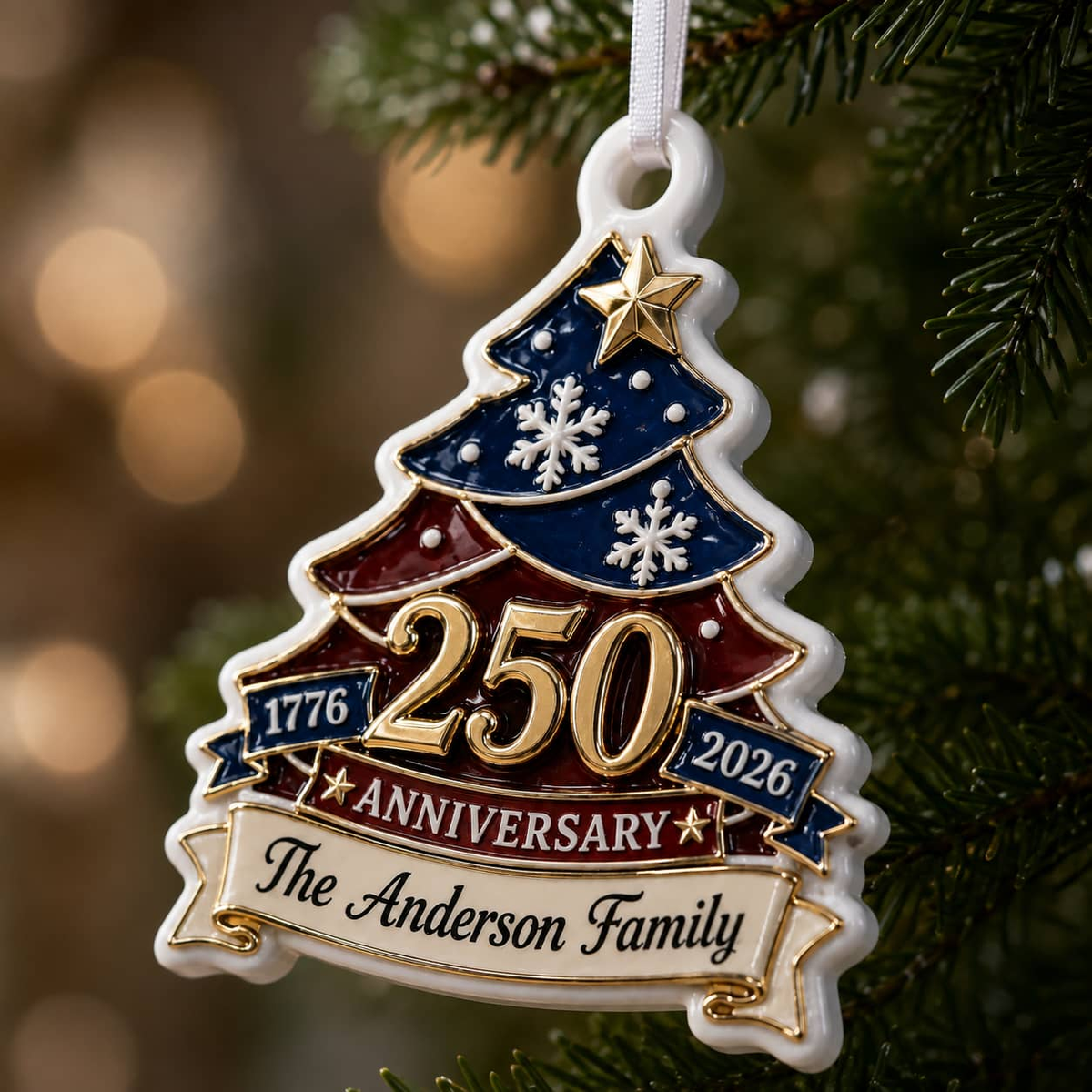 Personalized USA 250th Anniversary 1776-2026 Christmas Keepsake - 3D Relief Ornament