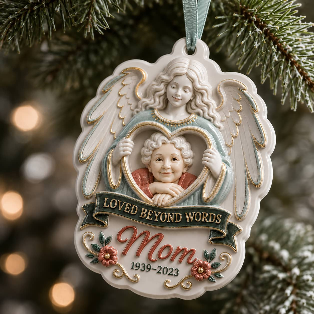 Personalized Photo Loved Beyond Words Angel Memorial Keepsake - 3D Relief Ornament