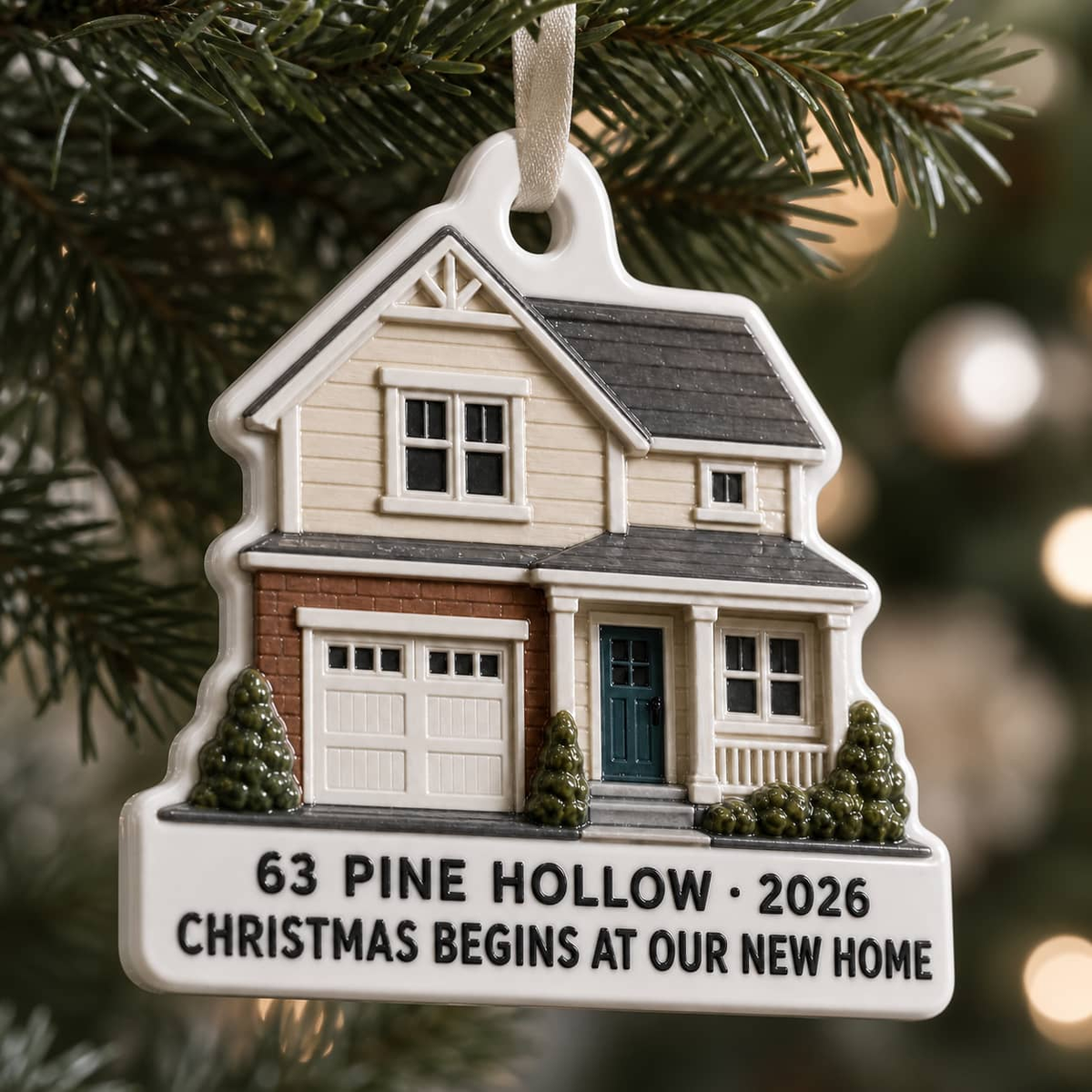 New Home House Shaped Christmas Keepsake Hanging Holiday Decor - 3D Relief Ornament