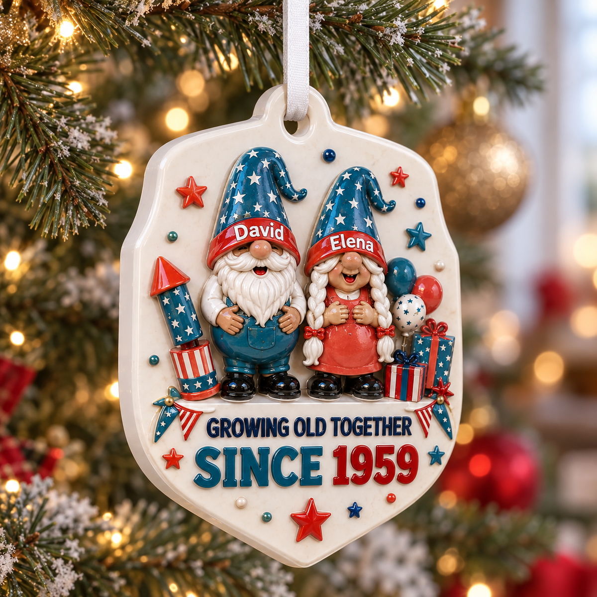 Gnome Couple Growing Old Together Anniversary Shield Hanging Plaque - 3D Relief Ornament
