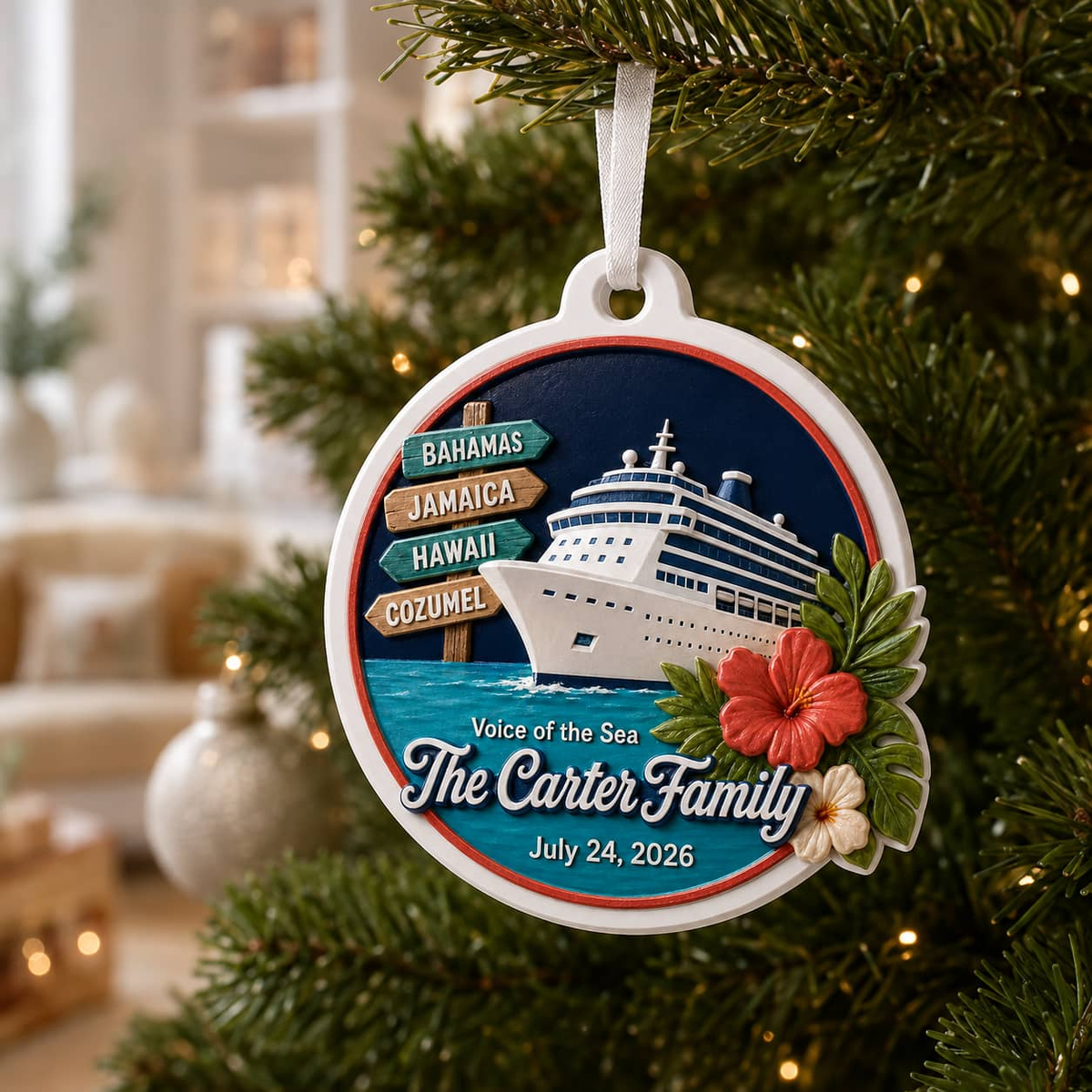 Cruise Ship Tropical Island Vacation Holiday Hanging Keepsake - 3D Relief Ornament
