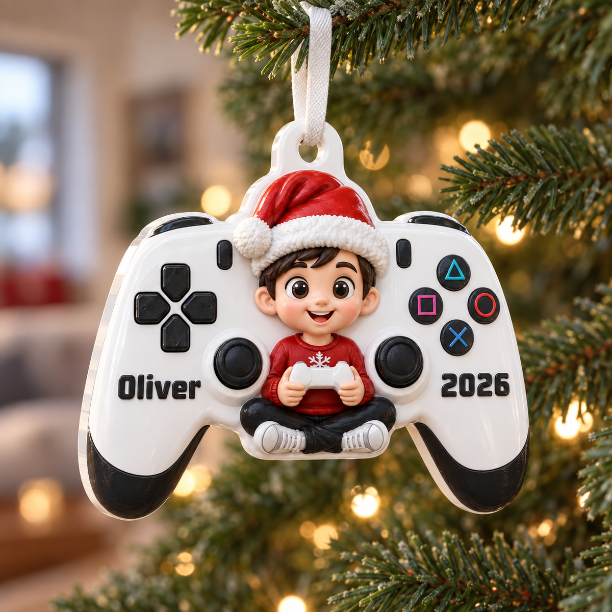 Personalized Gamer Boy Video Game Controller Christmas Hanging Keepsake - 3D Relief Ornament