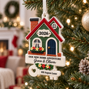 New Home Adventure House and Key Shaped Christmas Tree Hanging Decor - 3D Relief Ornament