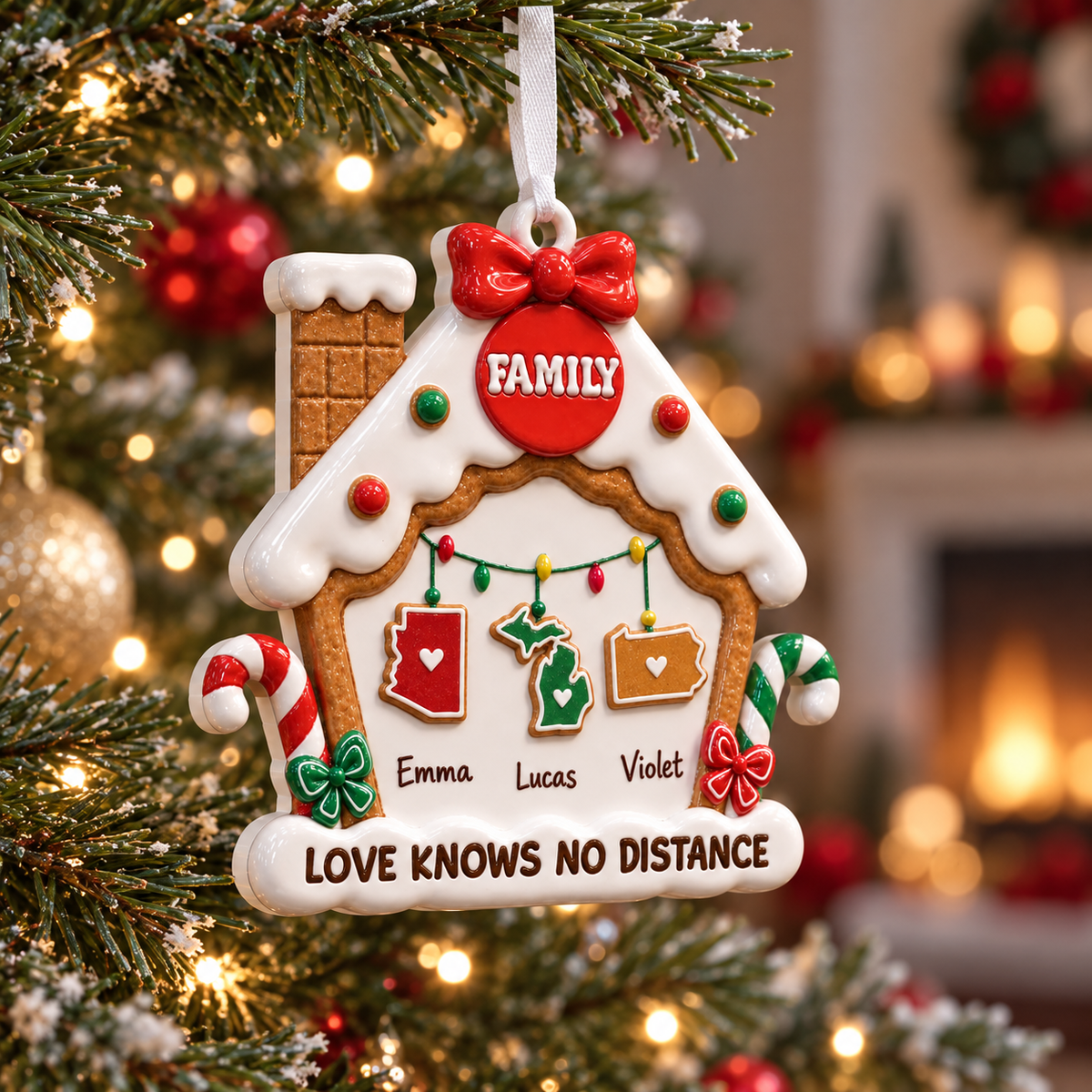 Gingerbread House Long Distance Family Christmas Tree Hanging Decor - 3D Relief Ornament