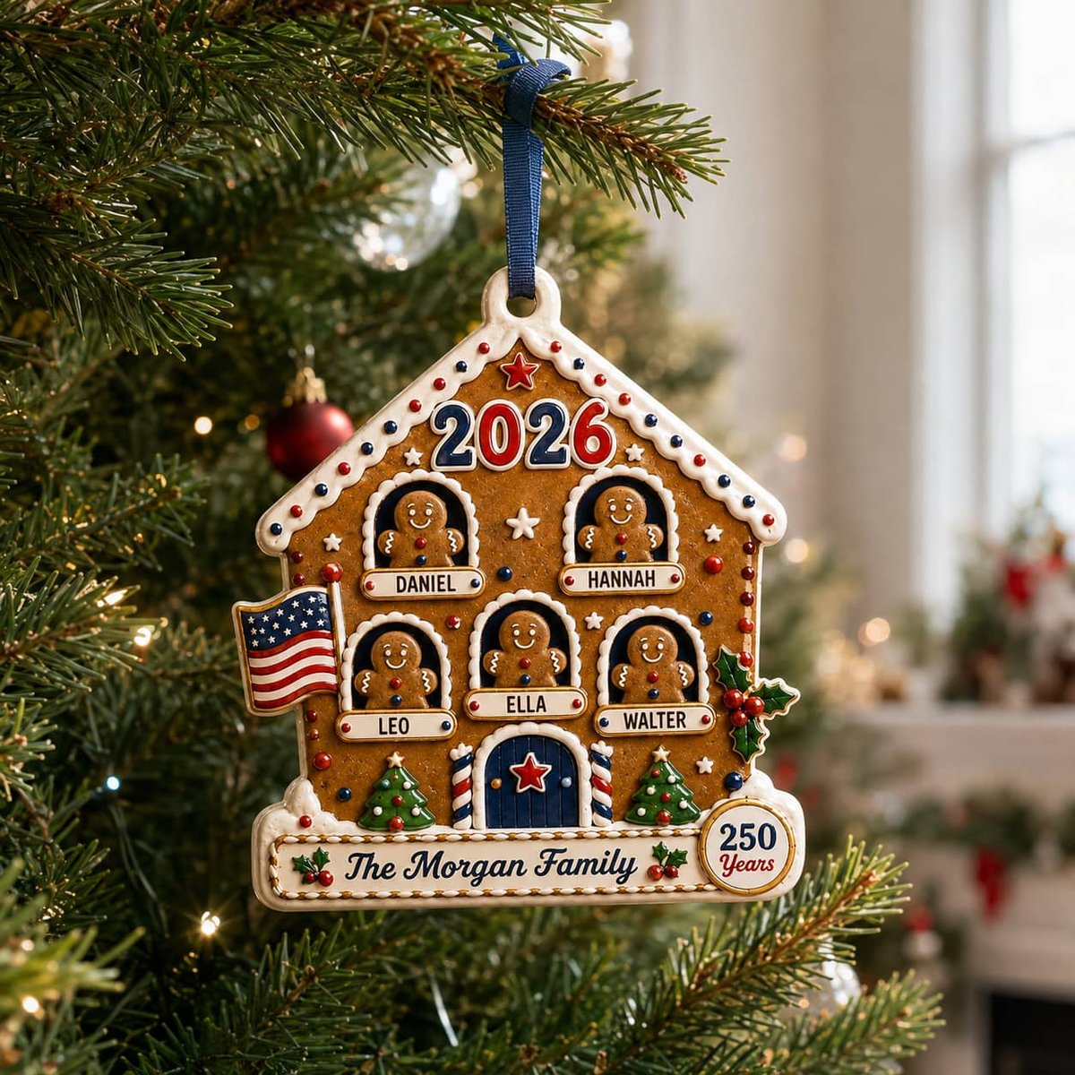 Christmas Gingerbread House Holiday Decor, Raised Detail, Hanging Tree Decoration - 3D Relief Ornament