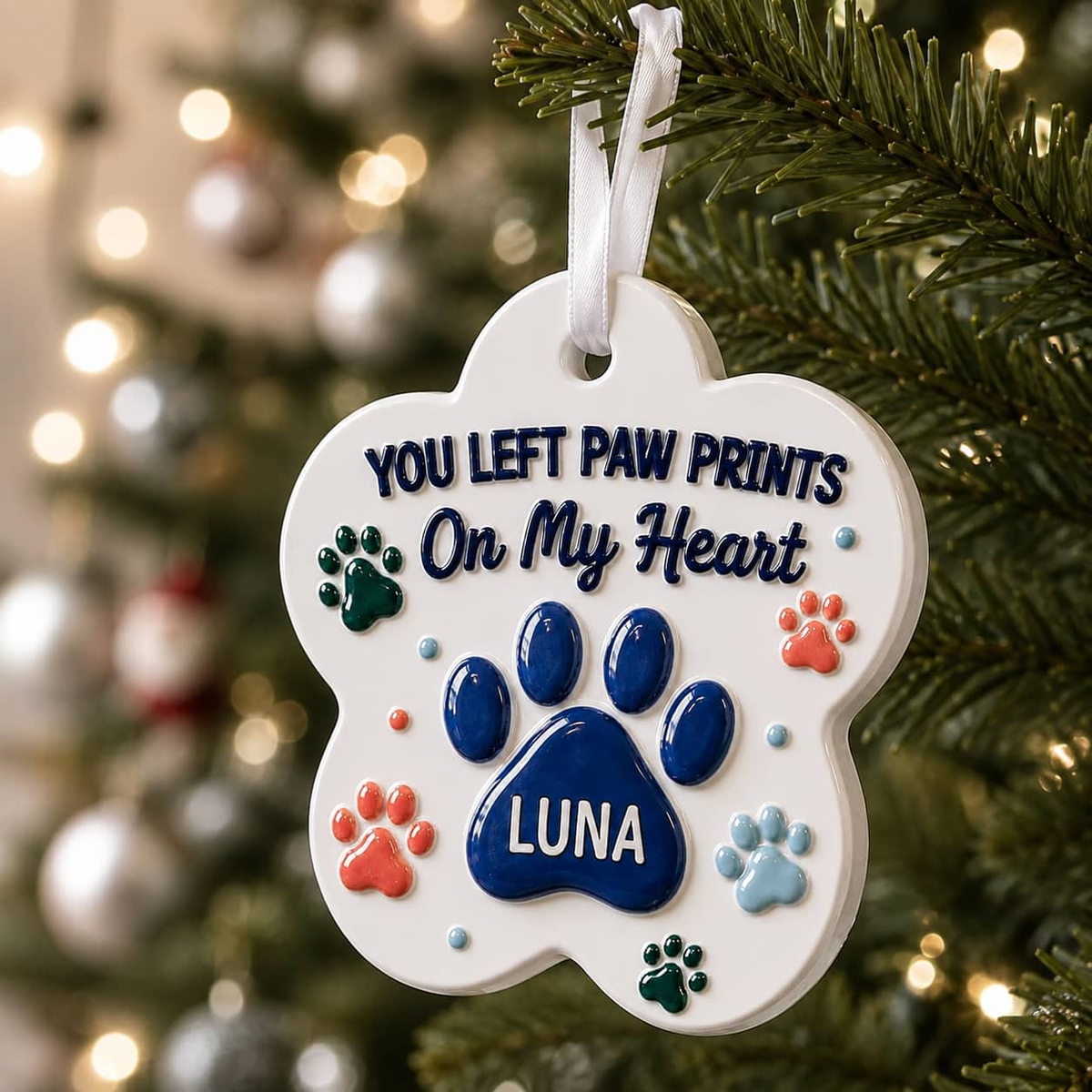 Pet Memorial Keepsake, Paw Shape with Raised Colorful Pads Hanging Decor - 3D Relief Ornament