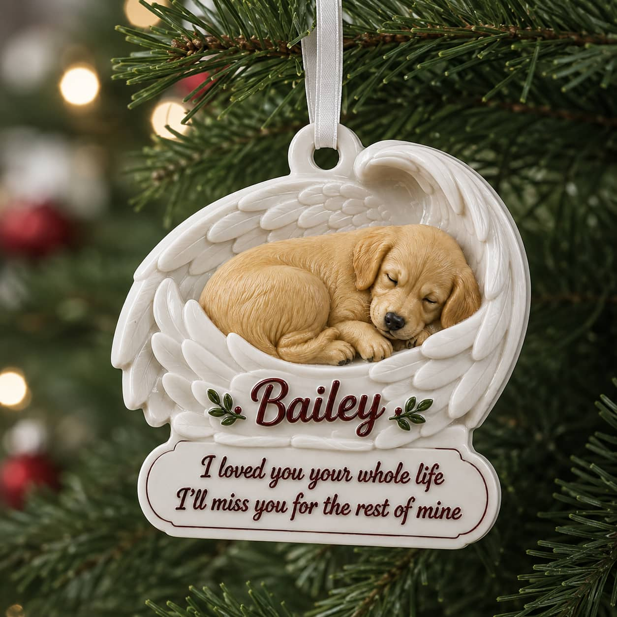 Sleeping Dog Memorial Angel Wings Pet Loss Keepsake - 3D Relief Ornament