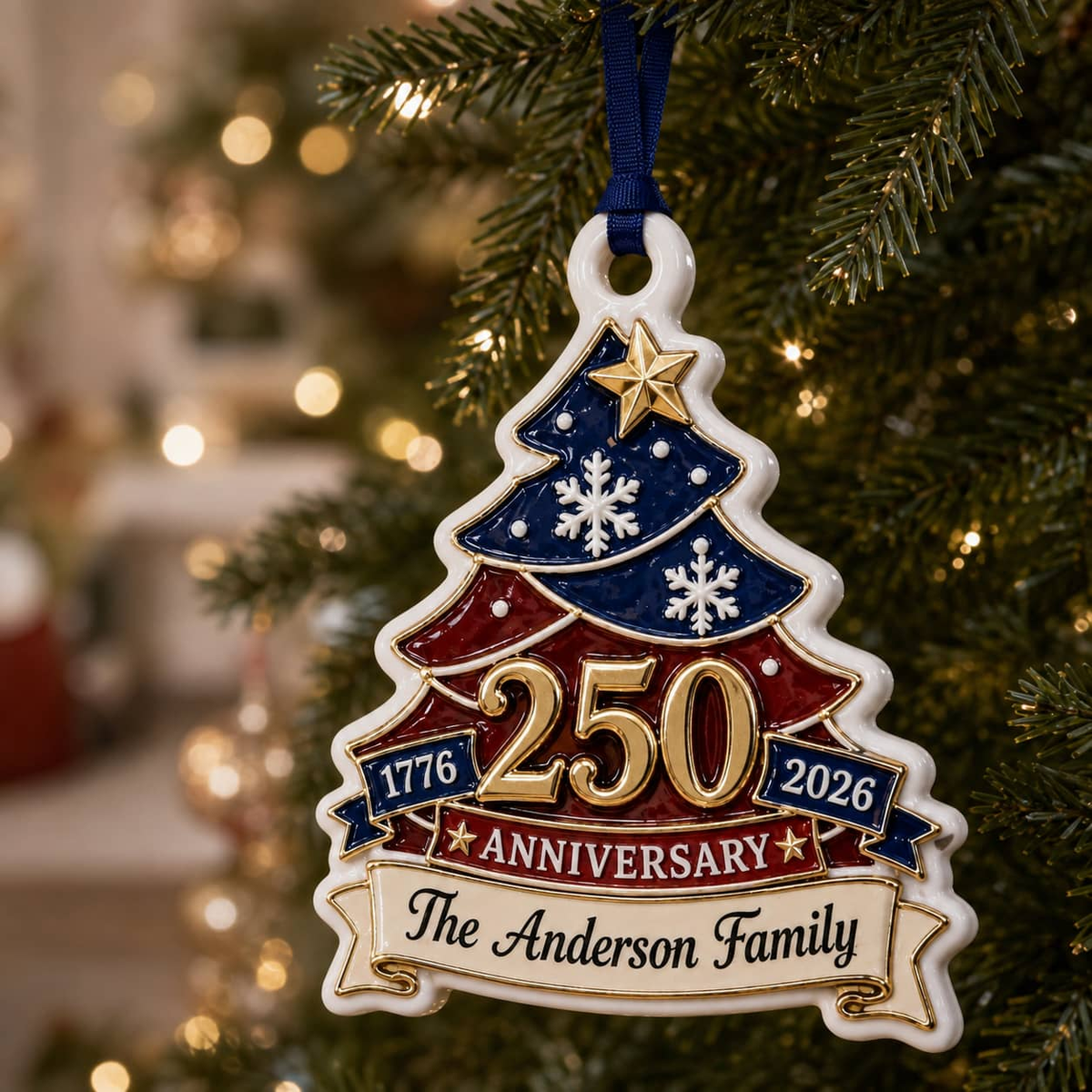 Personalized USA 250th Anniversary 1776-2026 Christmas Keepsake - 3D Relief Ornament