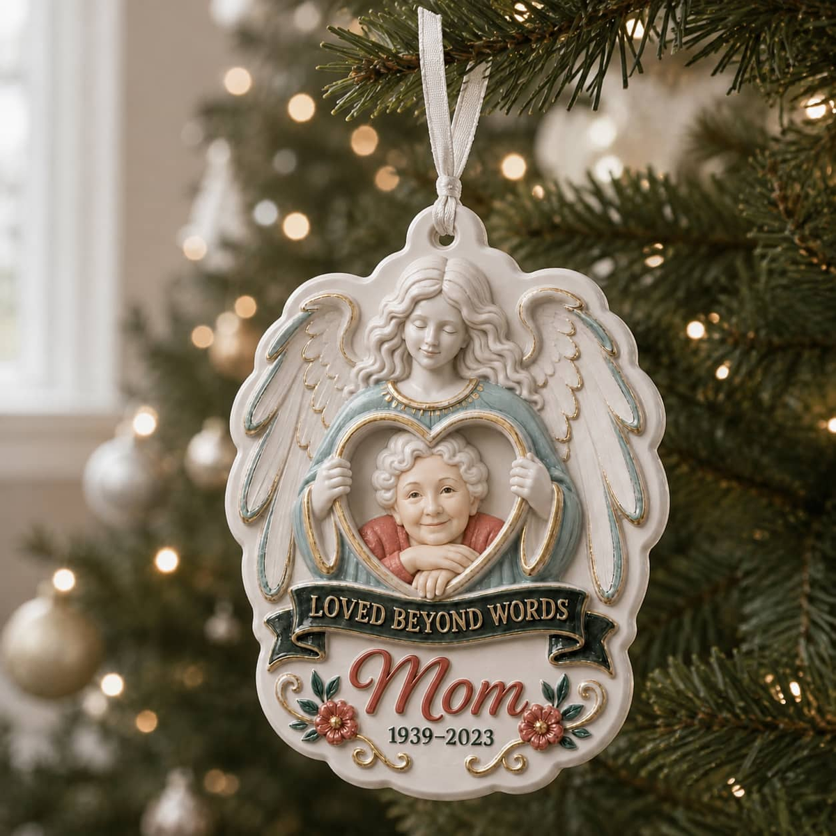 Personalized Photo Loved Beyond Words Angel Memorial Keepsake - 3D Relief Ornament