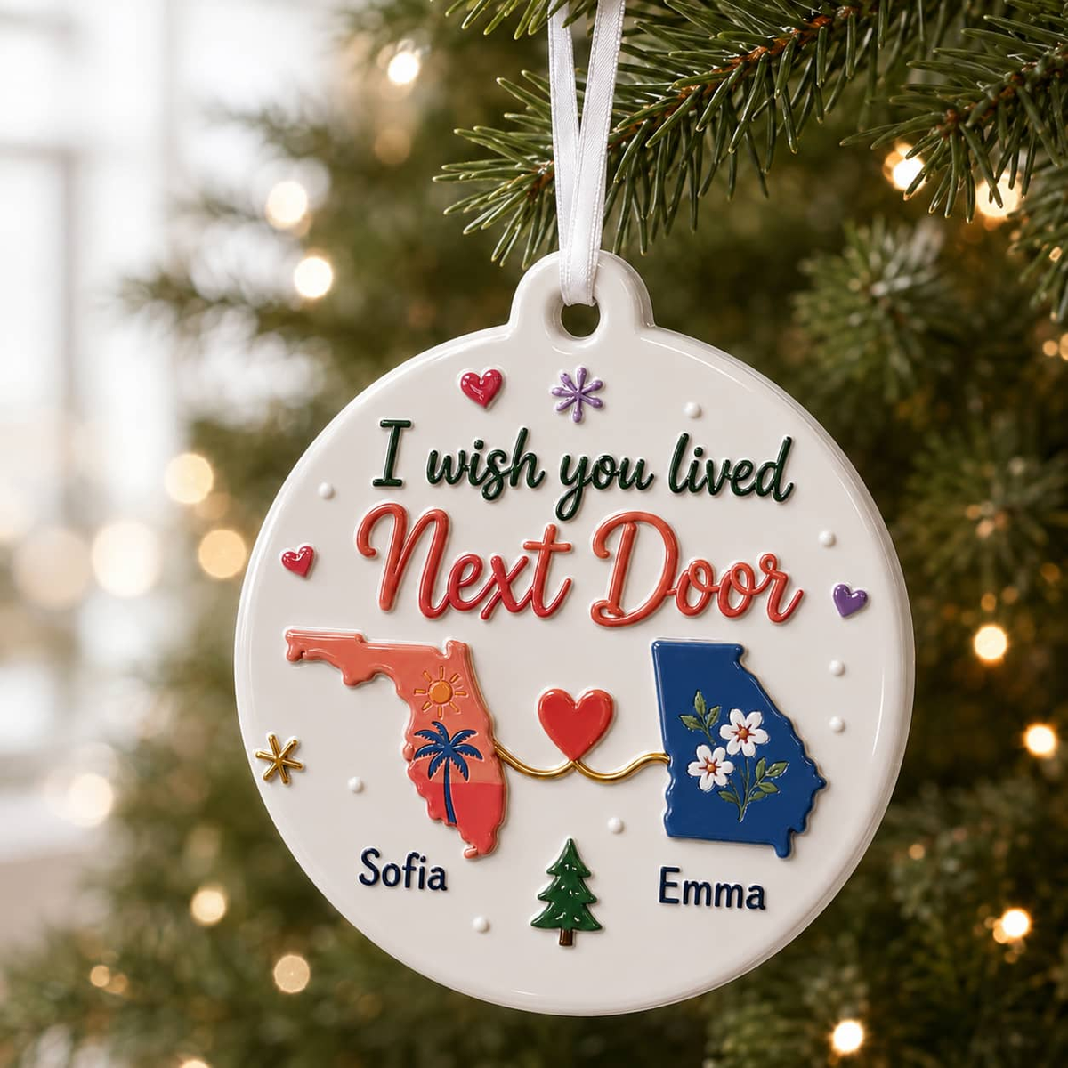 I Wish You Lived Next Door Long Distance State Christmas Keepsake - 3D Relief Ornament