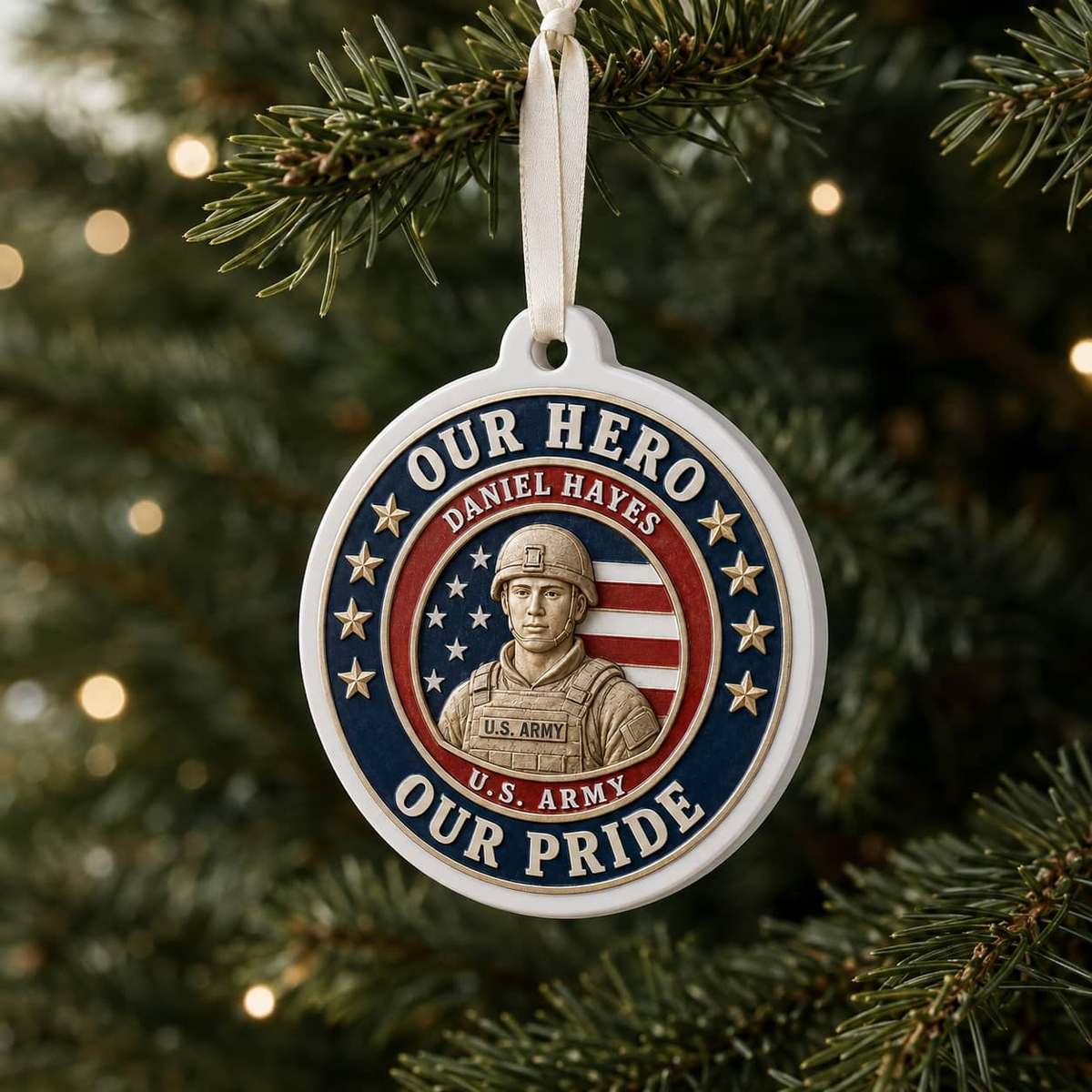 Personalized US Army Soldier Our Hero Our Pride Christmas Keepsake - 3D Relief Ornament