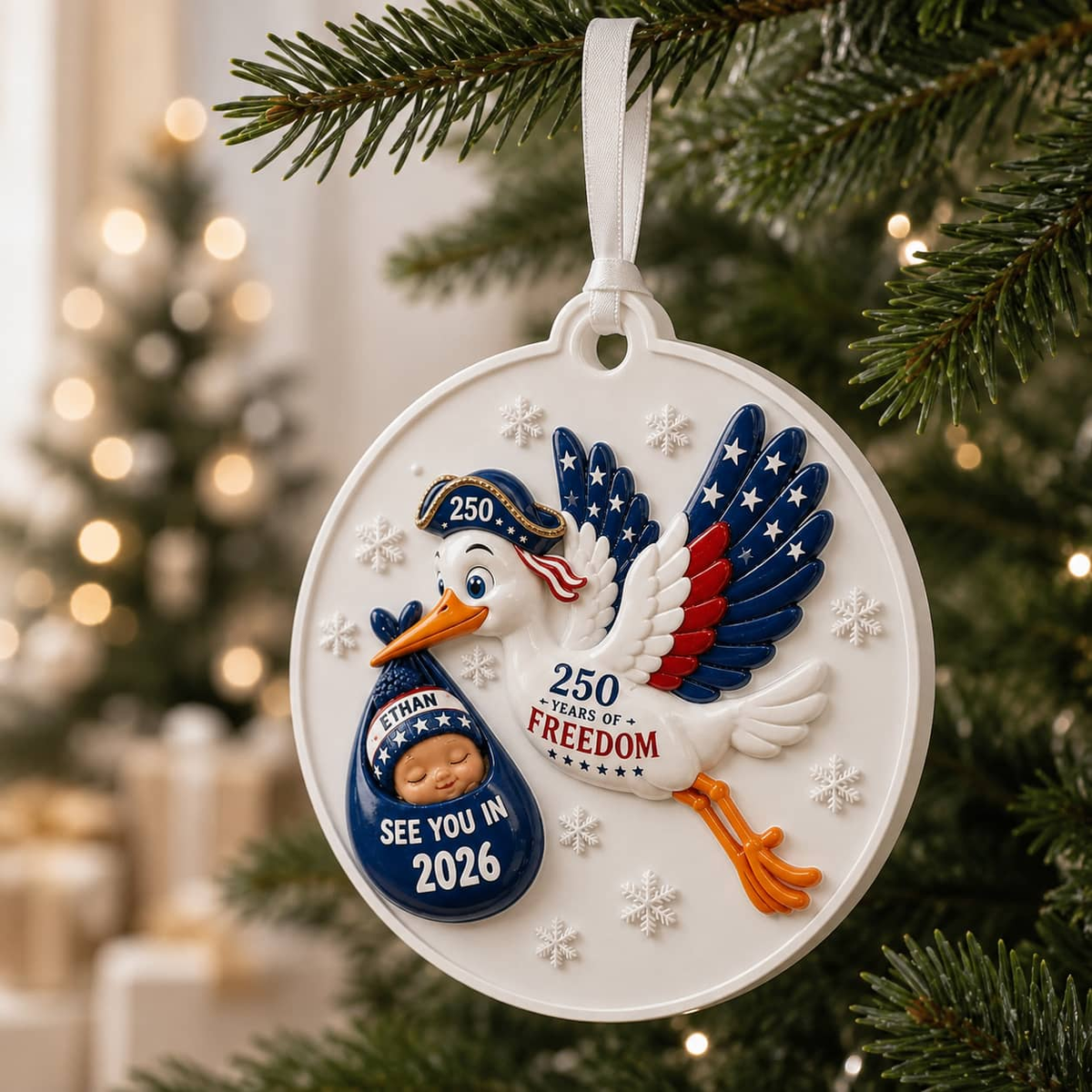 Baby Expecting Stork See You In Baby's First Christmas - 3D Relief Ornament