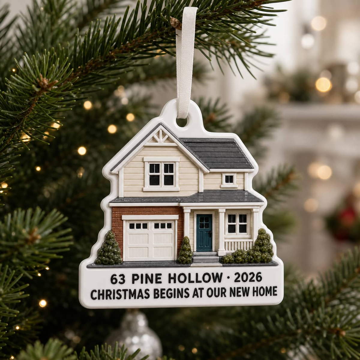 New Home House Shaped Christmas Keepsake Hanging Holiday Decor - 3D Relief Ornament
