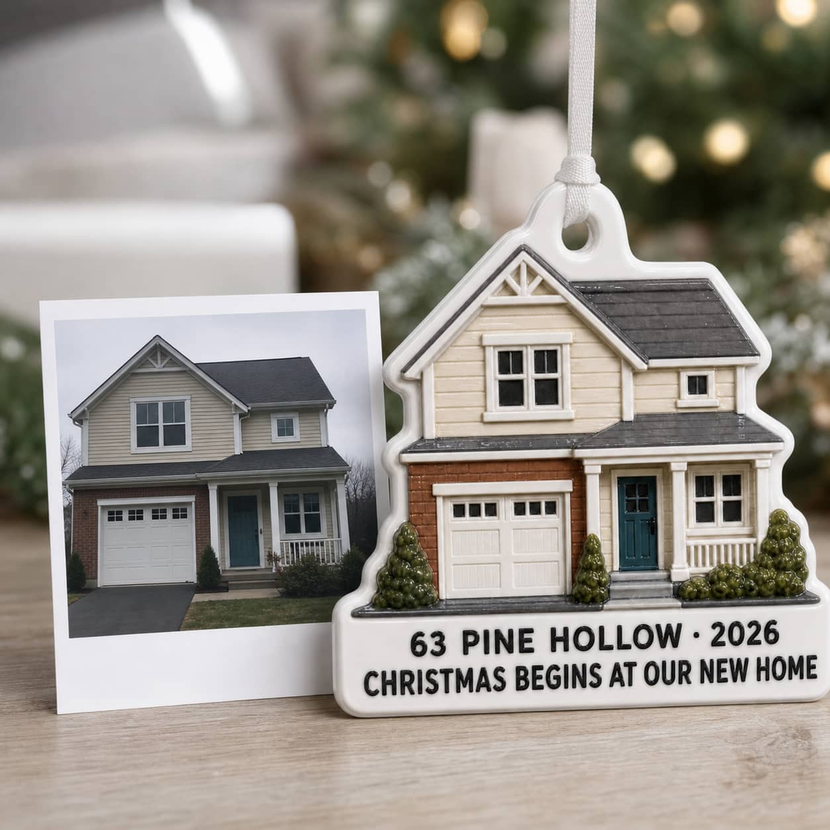 New Home House Shaped Christmas Keepsake Hanging Holiday Decor - 3D Relief Ornament