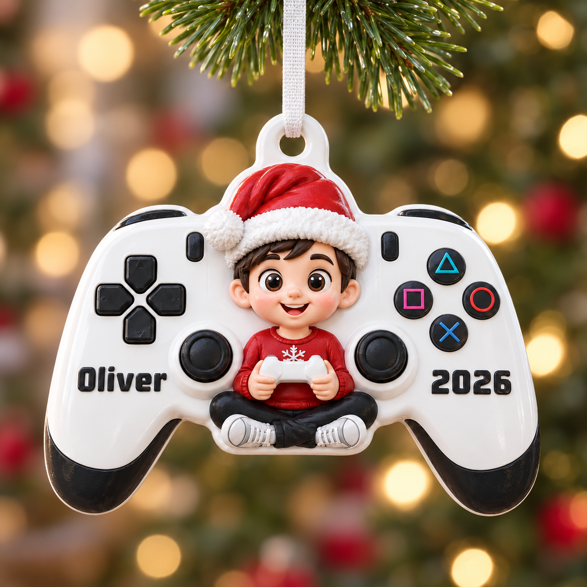 Personalized Gamer Boy Video Game Controller Christmas Hanging Keepsake - 3D Relief Ornament