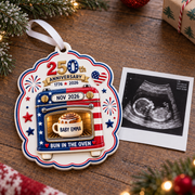 Patriotic 250th Anniversary Bun in the Oven Pregnancy Announcement Keepsake - 3D Relief Ornament