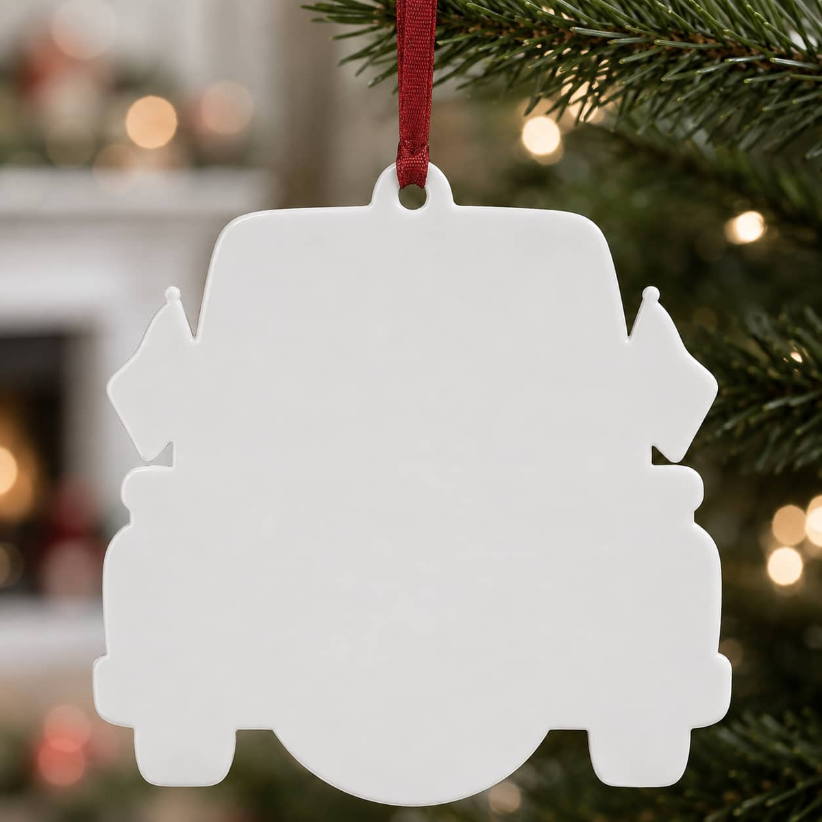 Christmas Snowman Pickup Truck Holiday Decor, Patriotic Red White Blue Design - 3D Relief Ornament