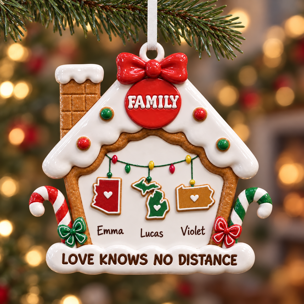 Gingerbread House Long Distance Family Christmas Tree Hanging Decor - 3D Relief Ornament